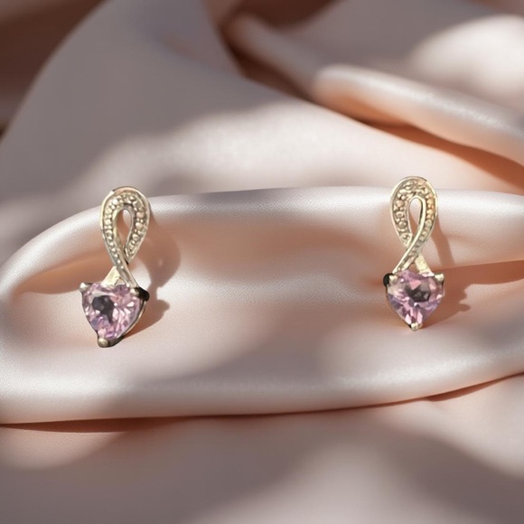 Amethyst Heart Diamond Drop Earrings Sterling 925 Silver February Aquarius Lilac